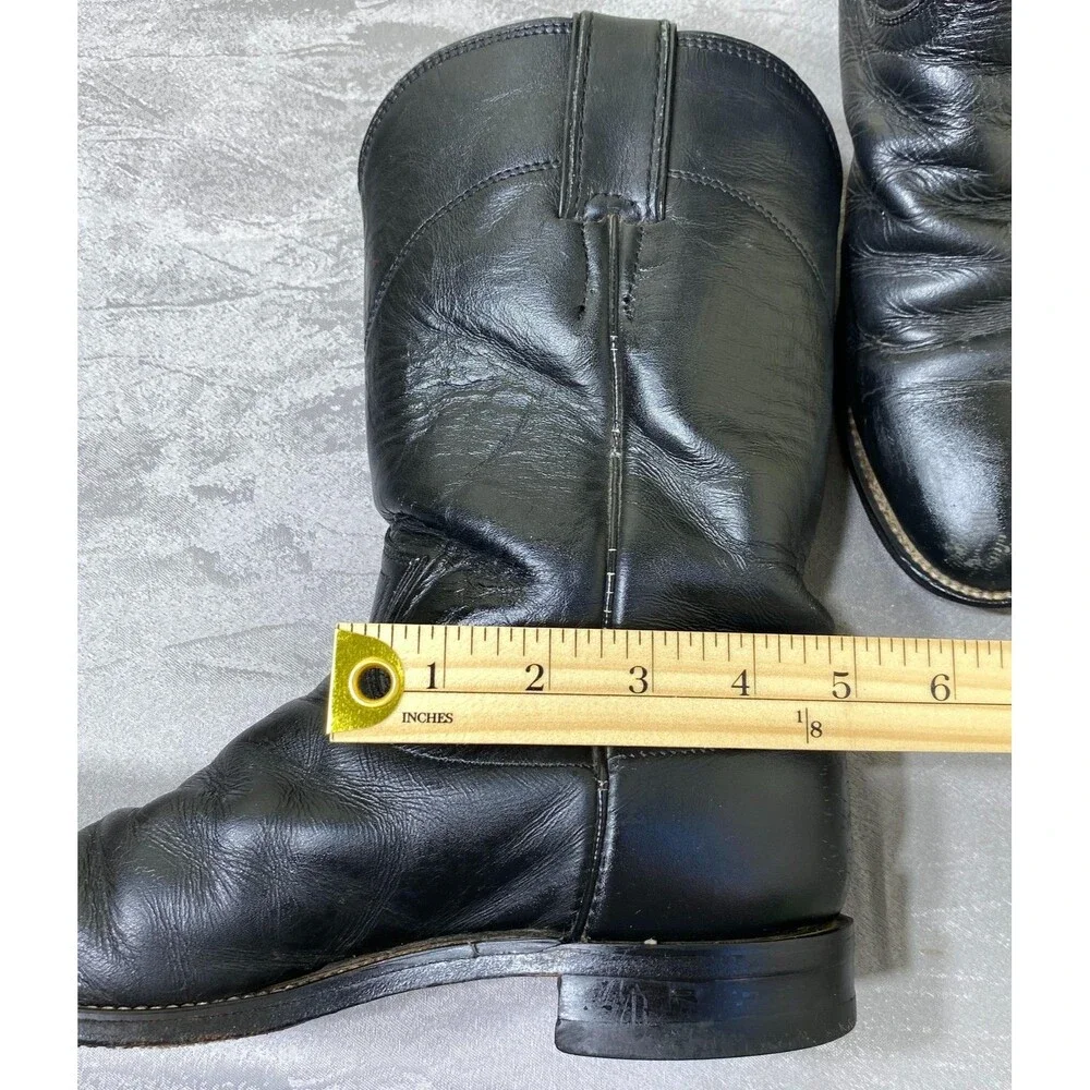 Vintage Justin 3133 Boots Mens Size 8D Black Leather Western Roper Cowboy Ranch